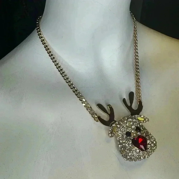 Betsy Johnson Christmas Red Nose Reindeer Pendant Gold Tone Holiday Neck… - Picture 3 of 9